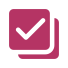 Icon of two overlapping squares with a checkmark in the center. The overlapping squares are shaded in a purple color. The overall design and checkmark are simple and minimalistic.