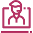 Icon of a person wearing a hat and uniform inside a laptop screen. The image is stylized with simple lines and is colored in pink. The icon likely represents online services or consultations with a professional.