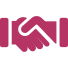 Icon of a handshake with a maroon hue, symbolizing agreement, partnership, or cooperation.