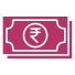 Icon image of two overlapping rectangular paper bills with dashed edges, colored in dark pink. The front bill features a central circle with a dollar sign inside. This icon commonly represents money, payment, or financial transactions.